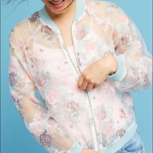 Anthropologie Textured Floral Bomber Jacket SIZE L